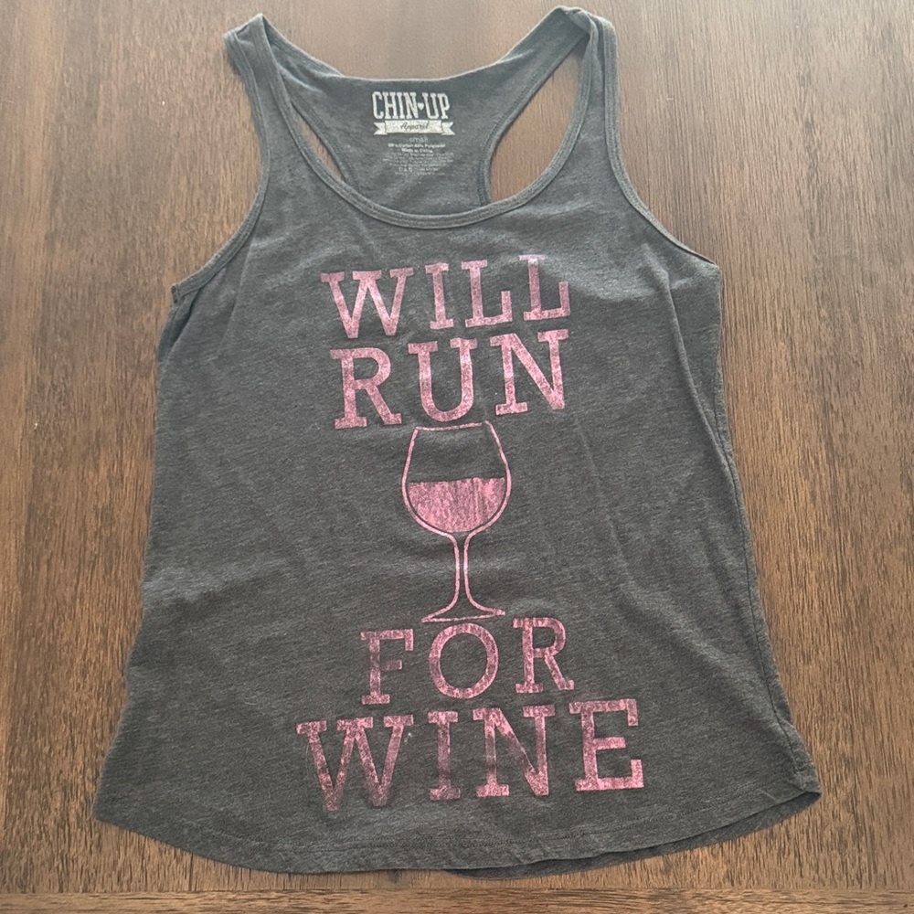 Chin Up Apparel Charcoal Tank Top with Pink Wine Graphic